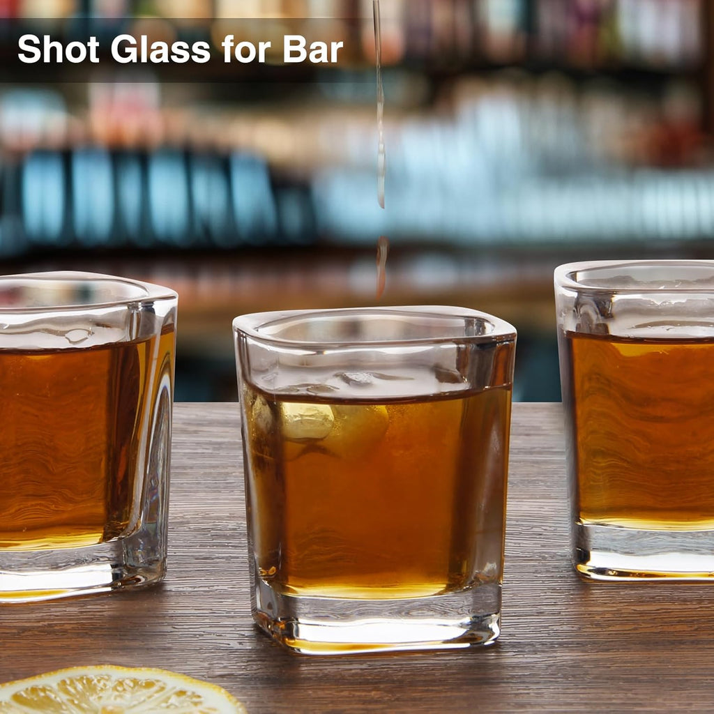 Ruckae 12 Pack 2 OZ Shot Glasses Set with Pallets Heavy Base Clear Square Shot Glasses Bulk for Vodka Tequila Whiskey Liquor