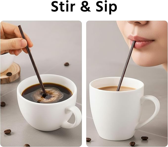Coffee Stirrer Straws with Triple Hole Design, 100 Pack 7 Inch Brown Plastic Sip Stir Sticks, Disposable Cocktail Stirrers for Hot Drinks and Coffee Bar Accessories