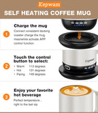 Self Heating Coffee Mug T1-16oz Fast Heating & Ultra Long-Lasting Battery Life, Heated Coffee Mug Up to 149℉ - Touch & App Controlled Coffee Mug, Birthday Gifts for Women and Men