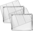 Deedro Baking Sheet with Rack Set [2 Sheets + 2 Racks], Stainless Steel Cookie Half Sheets Baking Pan Oven Tray with Cooling Rack, 12 x 10 x 1 Inch, Heavy Duty, Non-toxic, Easy Clean