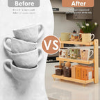 Coffee Mug Holder Wooden Cup Rack,3-Tier Acrylic Home Mug Display Rack for Kitchen Countertops Coffee Beans, Syrup, Cups, Stirrers