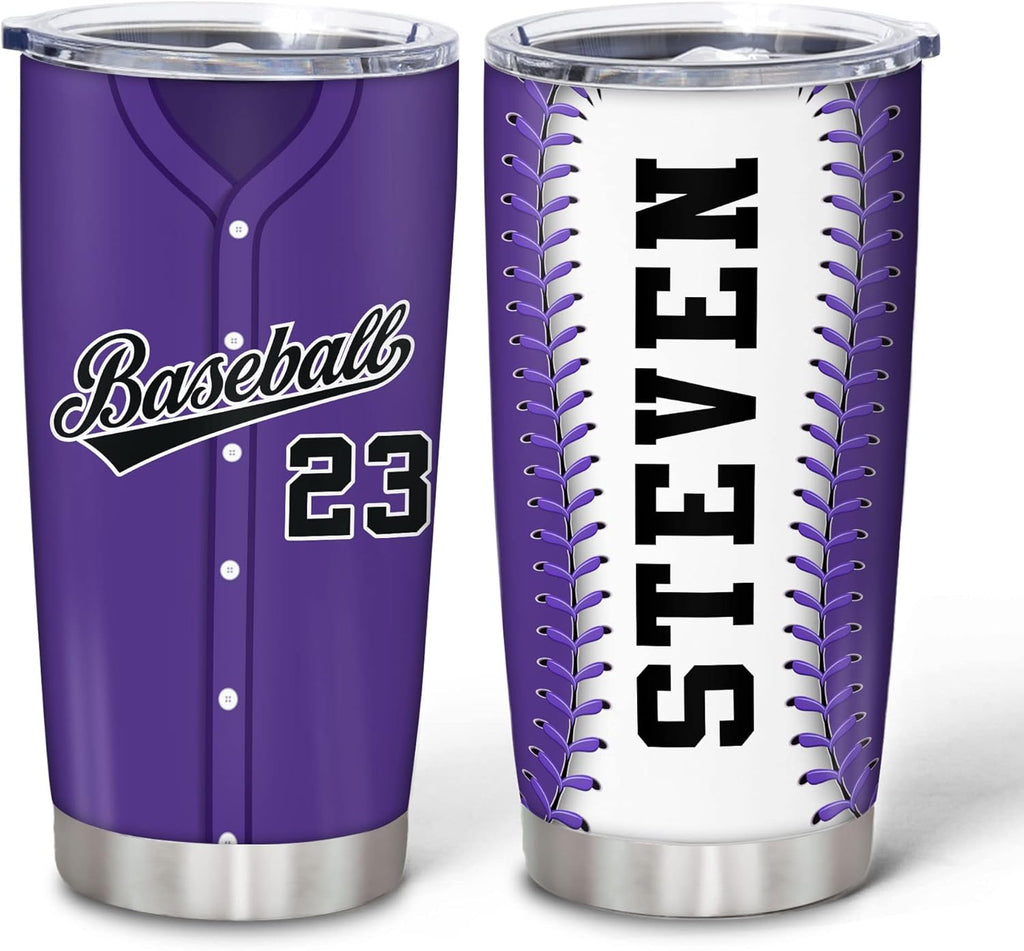 Hyturtle Personalized Baseball Tumbler Baseball Players Design Stainless Steel Double Walled Vacuum Insulated Tumblers 20oz30oz Coffee Travel Mug Cup Christmas Gift For Men Boys Friends Dad Sports Fan