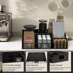 Metal Coffee Station Organizer for Countertop - Coffee Bar Organizer with Designable DIY Logo, K Cup Pods Holder & Tea Condiment Storage - Rustic Breakroom Kitchen Decor in Balck