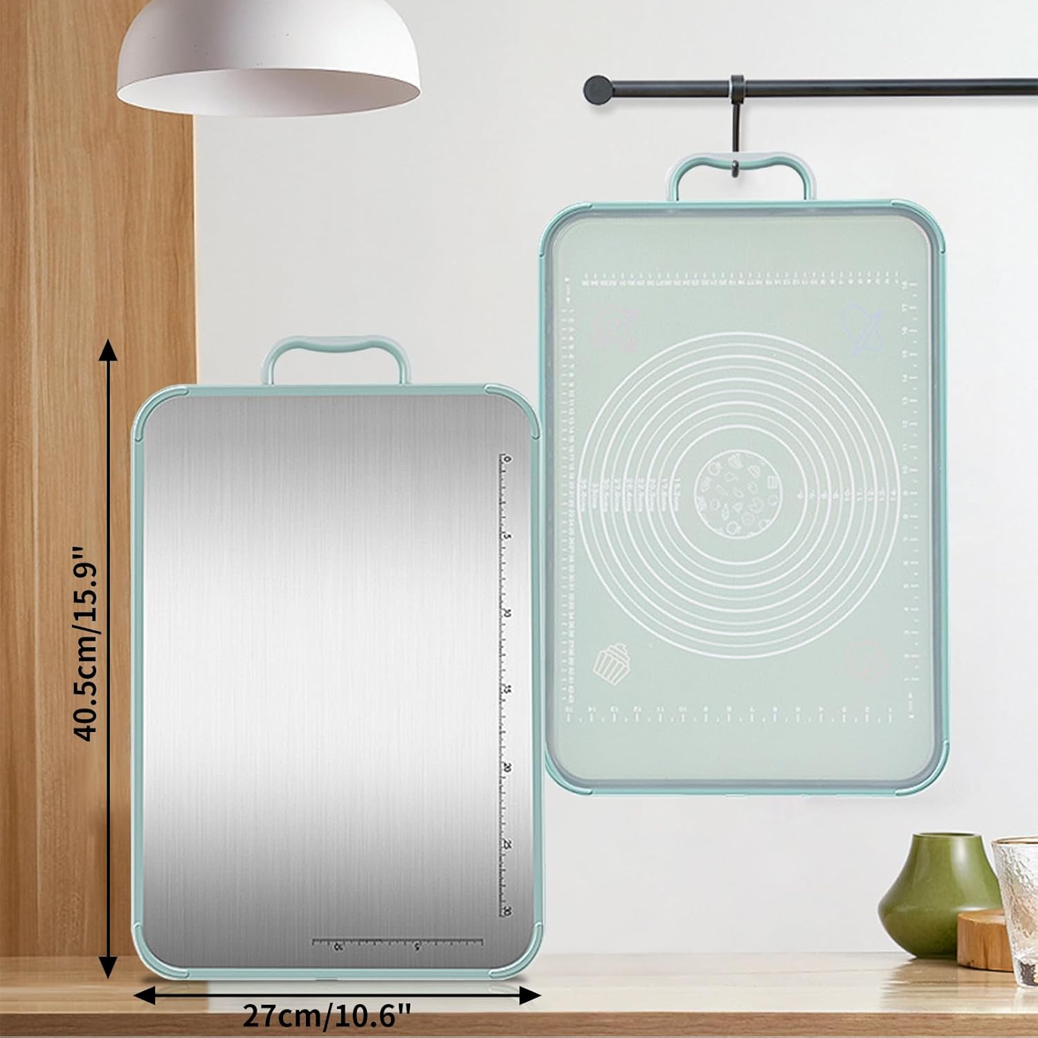 Stainless Steel Cutting Board, Double Sided Chopping Board with Scale for Pastry, 2-In-1 Cutting Board with Juice Groove and Anti Slip Surface