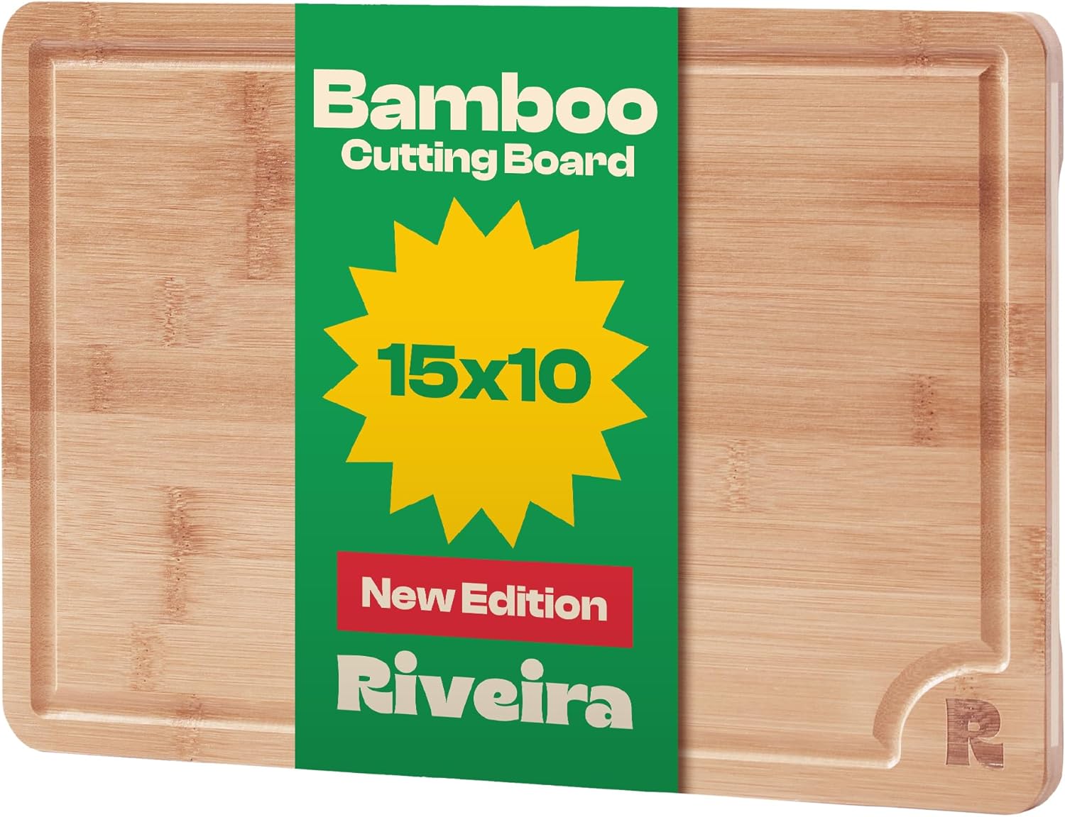 Riveira Brown Bamboo Wood Cutting Board – Gourmet Bamboo Grandeur: 15 x 10 Wooden Cutting Board – Wooden Cutting Boards For Kitchen Decorative – Innovative Juice Grooves Wooden Chopping Board