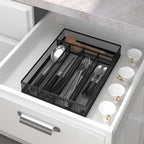Silverware Organizer Metal Mesh, Small Drawer Organizer, Utensil Cutlery Tray for kitchen drawers, Flatware Organizer with 5 Compartment, Black(9.3"*12.6")