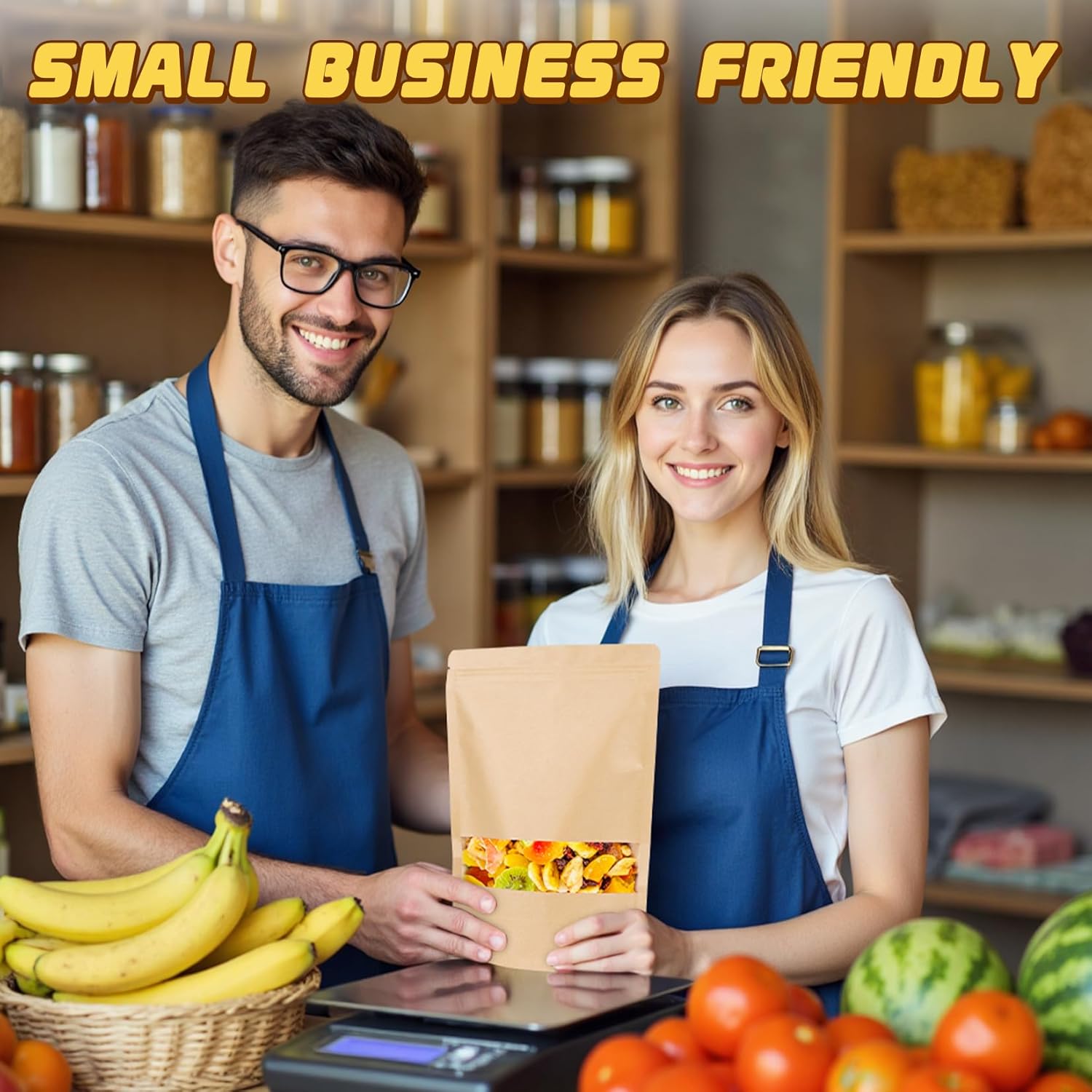 Jetmore-50pack-Smell-Proof-Bag, Reusable Zip Lock Bags with Window, Resealable Stand Up Packaging Bags, Brown Paper Pouches for Coffee, Tea, Herbs, Spice, Snack, Baked Goods, Goodie Bags