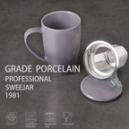 Sweejar Porcelain Tea Infuser Mug with Lid, 16 oz Teacup with Strainers for Loose Leaf Tea, Microwave and Dishwasher Safe Coffee Mug(Gradient Purple)