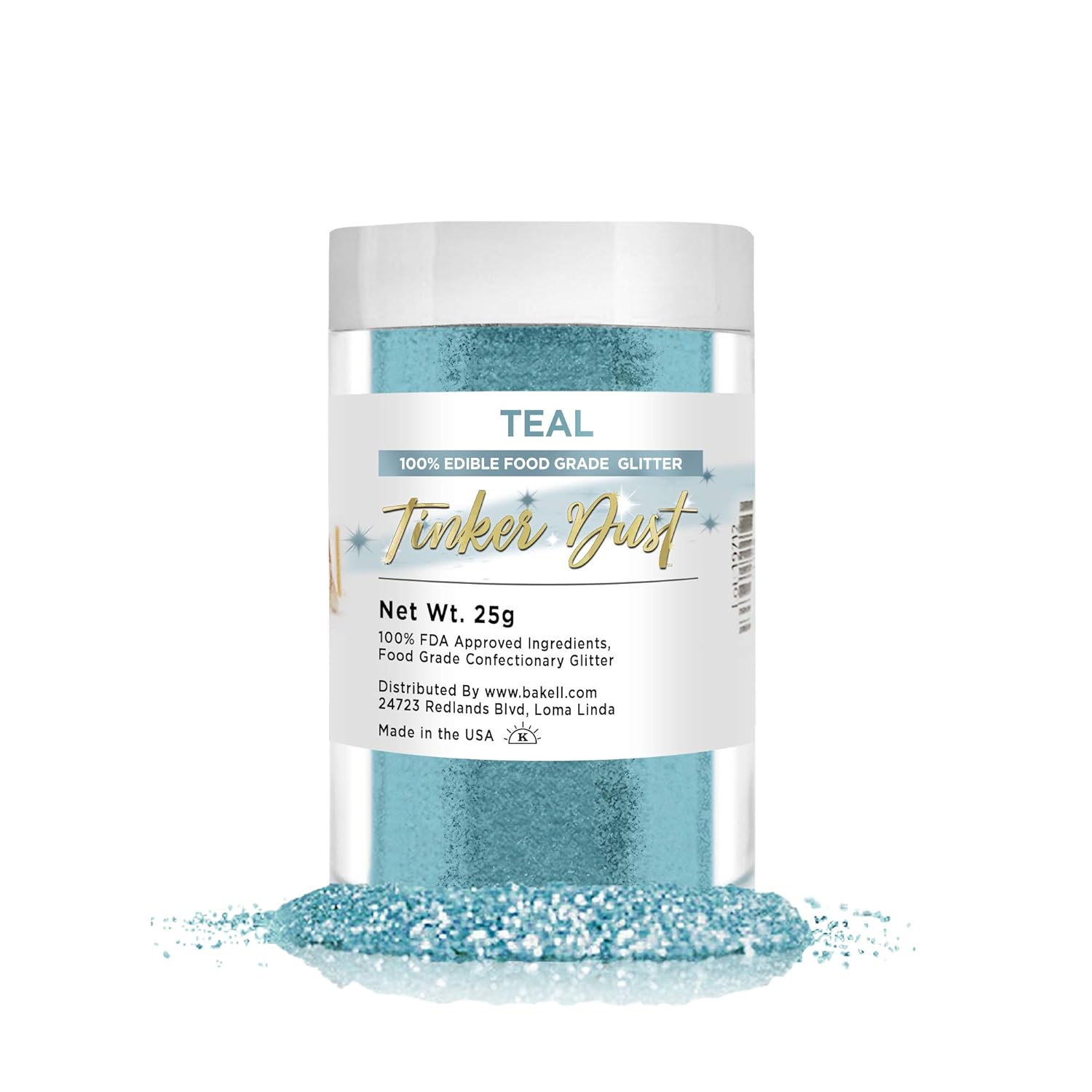 BAKELL Teal Edible Glitter, 25 Grams | TINKER DUST Edible Glitter | KOSHER Certified | 100% Edible Glitter | Cakes, Cupcakes, Cake Pops, Drinks, Dessert Vegan Glitter & Dusts (25g, Teal)