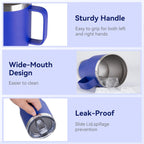 HASLE OUTFITTERS 20oz Tumbler Bulk with Lid, Stainless Steel Tumbler Bulk with Handle, Metal Insulated Travel Coffee Mug Set with Handle, Double Wall Vacuum Leak Proof Tumbler Cup, Blue 6 Pack