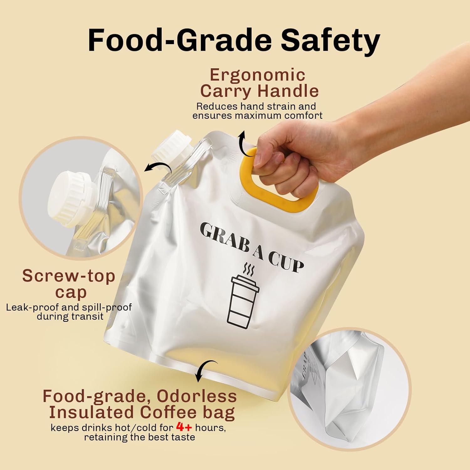 10 Pack Disposable Coffee Dispensers with Handle Coffee Box Cold Hot Beverage Dispenser COFFEE Carrier with Handle Take Out Camping Water Storage Containers Water Bag for Hiking (88oz) (Yellow)