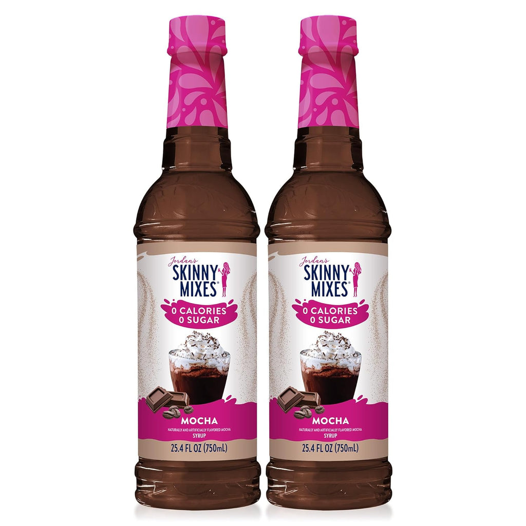 Jordan's Skinny Syrups Sugar Free Coffee Syrup, Mocha Flavor Drink Mix, Zero Calorie Flavoring for Chai Latte, Protein Shake, Food & More, Gluten Free, Keto Friendly, 25.4 Fl Oz, 2 Pack
