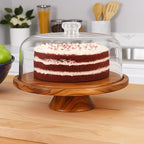 JOEY'Z 6 in 1 Large Acacia Wood Cake Stand with Lid - Multiuse Wooden Cake Stand with Dome Acrylic Cake Cover/Cake Dome - Cake Holder With Lid - Cake Stands