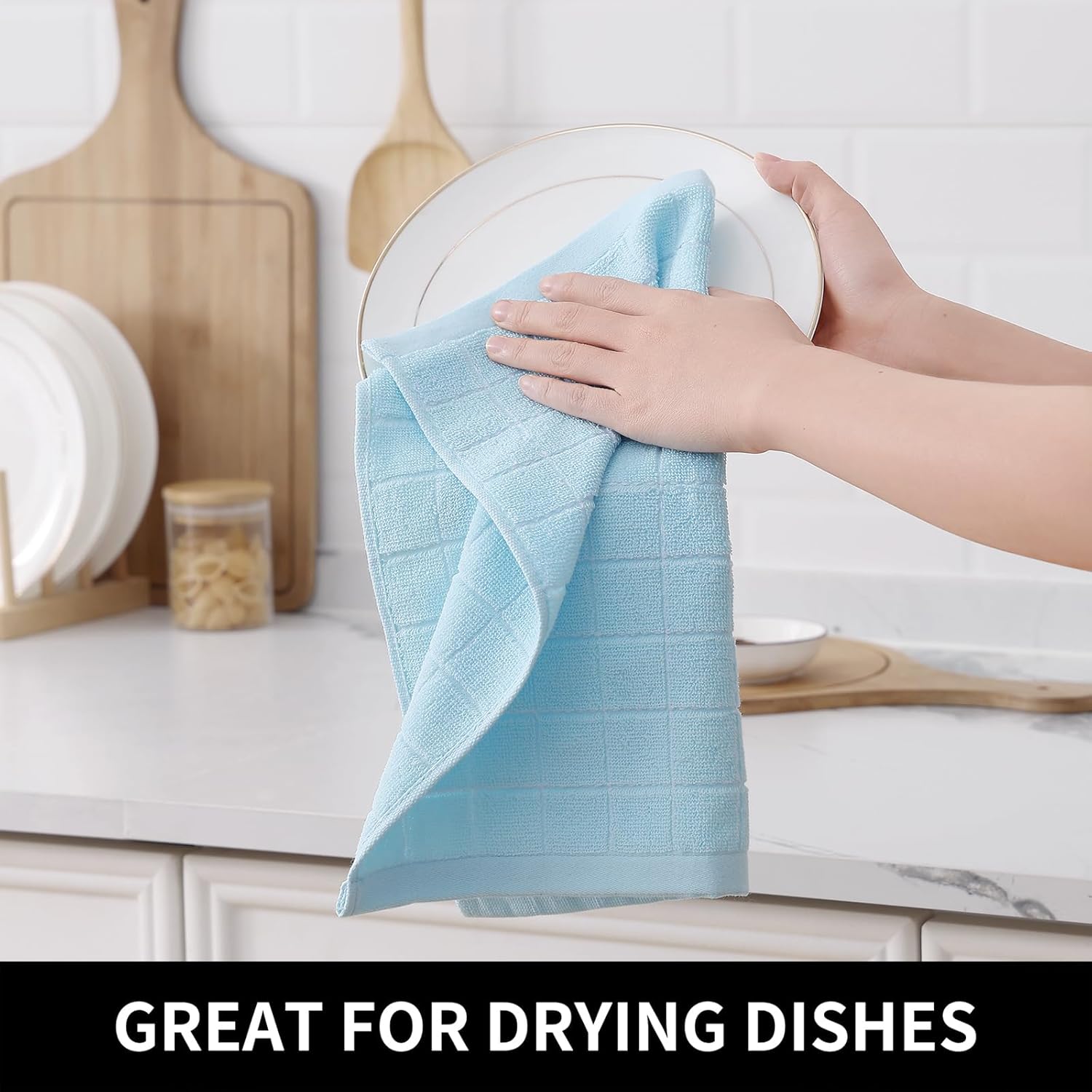 Homaxy 100% Cotton Terry Kitchen Dish Cloths, Ultra Soft and Absorbent Dish Towels for Kitchen, Suitable for Drying and Washing Dishes, 12 Pack, 12 x 12 Inches,Sky Blue