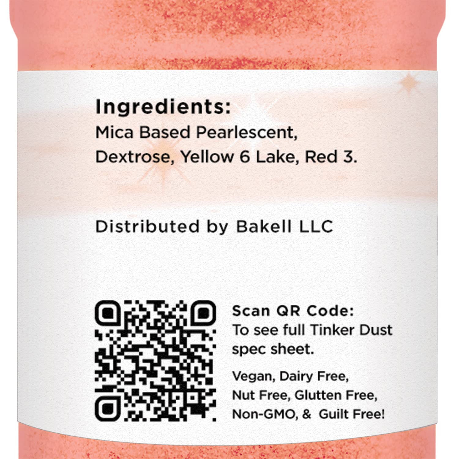 BAKELL Peach Edible Glitter, 45 Grams | TINKER DUST Edible Glitter | KOSHER Certified | 100% Edible Glitter | Cakes, Cupcakes, Cake Pops, Drinks, Dessert Vegan Glitter & Dusts (45g Shaker, Peach)