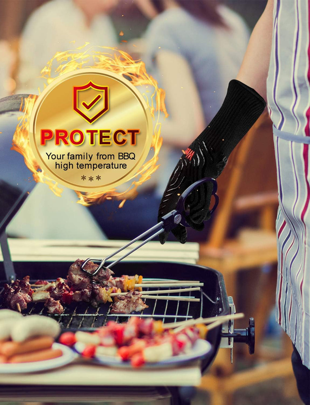 WEEDABEST Hot BBQ Gloves Heat Resistant Kitchen Oven Mitts Professional Long Heat Resistant Cooking Gloves for Grill,Grilling,Smoker,Barbeque,13.5 inch-Black
