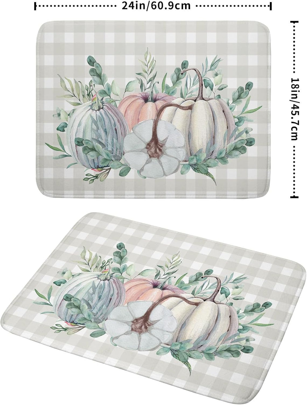 Fall Colorful Pumpkin Dish Drying Mat for Kitchen Counter,Green Leaves Drying Mat with Hanging Loop 18 x 24 Inch Microfiber Grey White Check Plaids Dish Drying Pad Dish Rack Drainer Mat for Coffee Bar