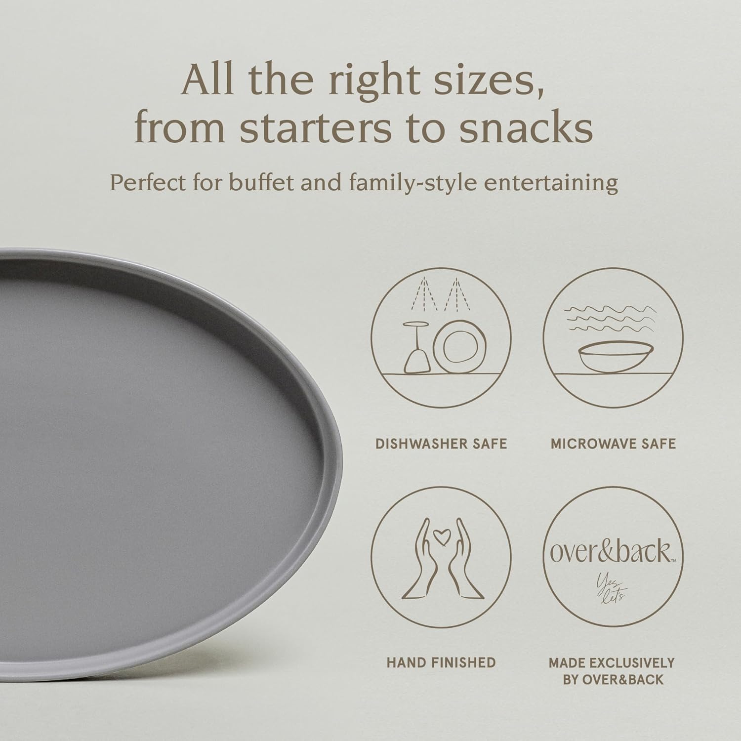 over&back Stackable Stoneware Serving Platter - Elegant 1-Piece Oval Serving Platter to Complete Your Kitchen Set - Perfect for Appetizers, Desserts, and More - 16" L x 11" W - Semi-Matte Charcoal