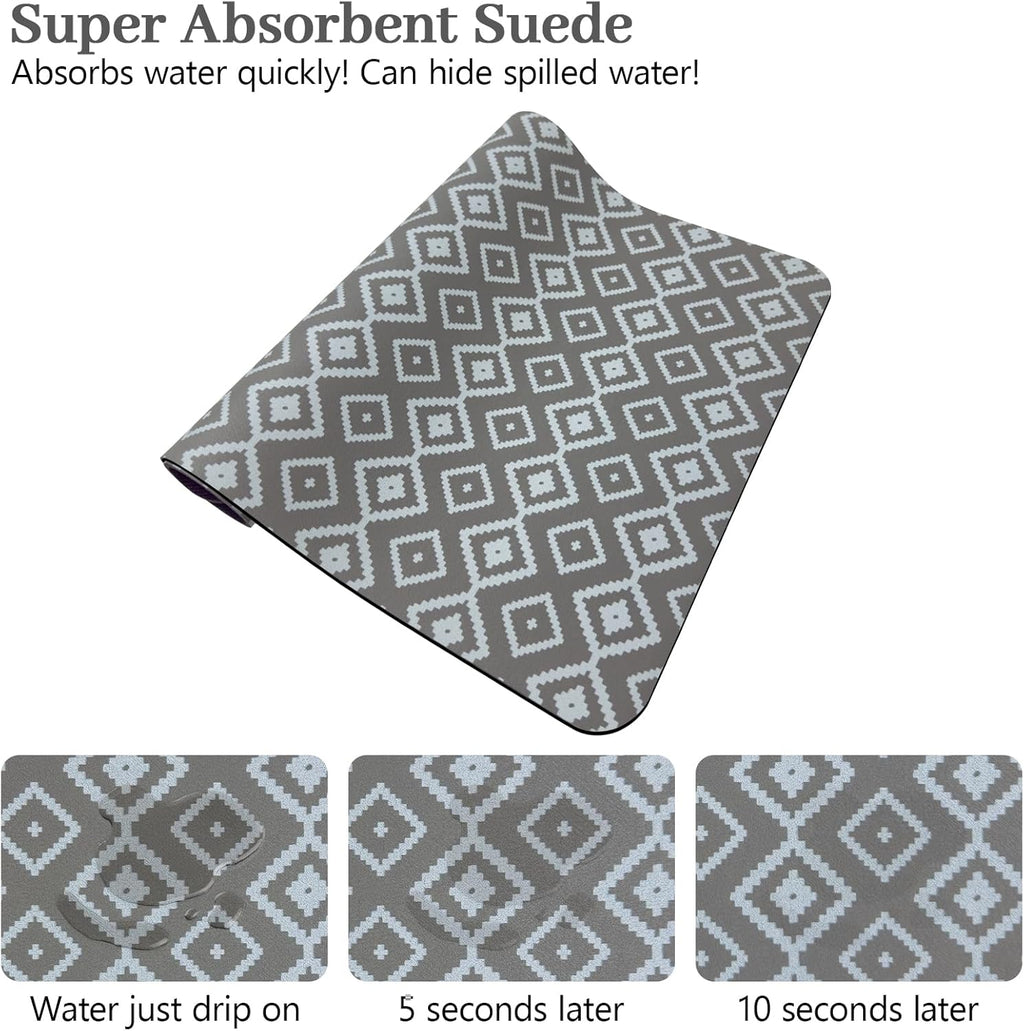 Bloss Dish Drying Mat, 12"x19" Absorbent Coffee Bar Mat with Waterproof Rubber Back, Fit Under Coffee Maker Machine/Kitchen Counter(Gray-White Plaid)