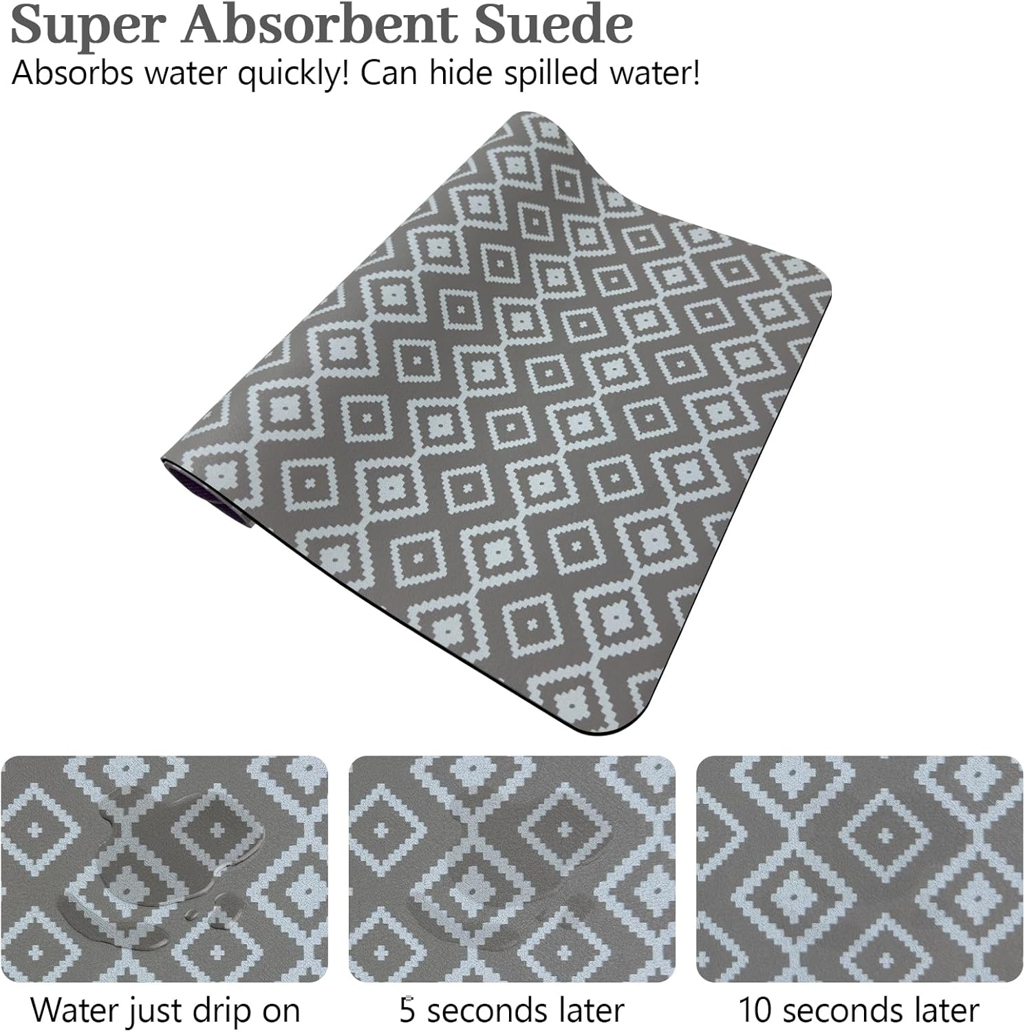 Bloss Dish Drying Mat, 12"x19" Absorbent Coffee Bar Mat with Waterproof Rubber Back, Fit Under Coffee Maker Machine/Kitchen Counter(Gray-White Plaid)