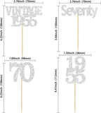 Gyufise 24Pcs 70th Birthday Cupcake Toppers Glitter Cheers to 70 Fabulous Seventy Vintage 1955 Cupcake Picks 70th Birthday Wedding Anniversary Party Cake Decorations Supplies Silver