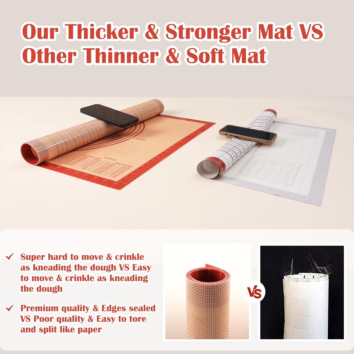 Non-slip Silicone Pastry Mat Extra Large with Measurements 28''By 20'' for Silicone Baking Mat, Counter, Dough Rolling, Oven Liner,Fondant/Pie Crust By Folksy Super Kitchen Red