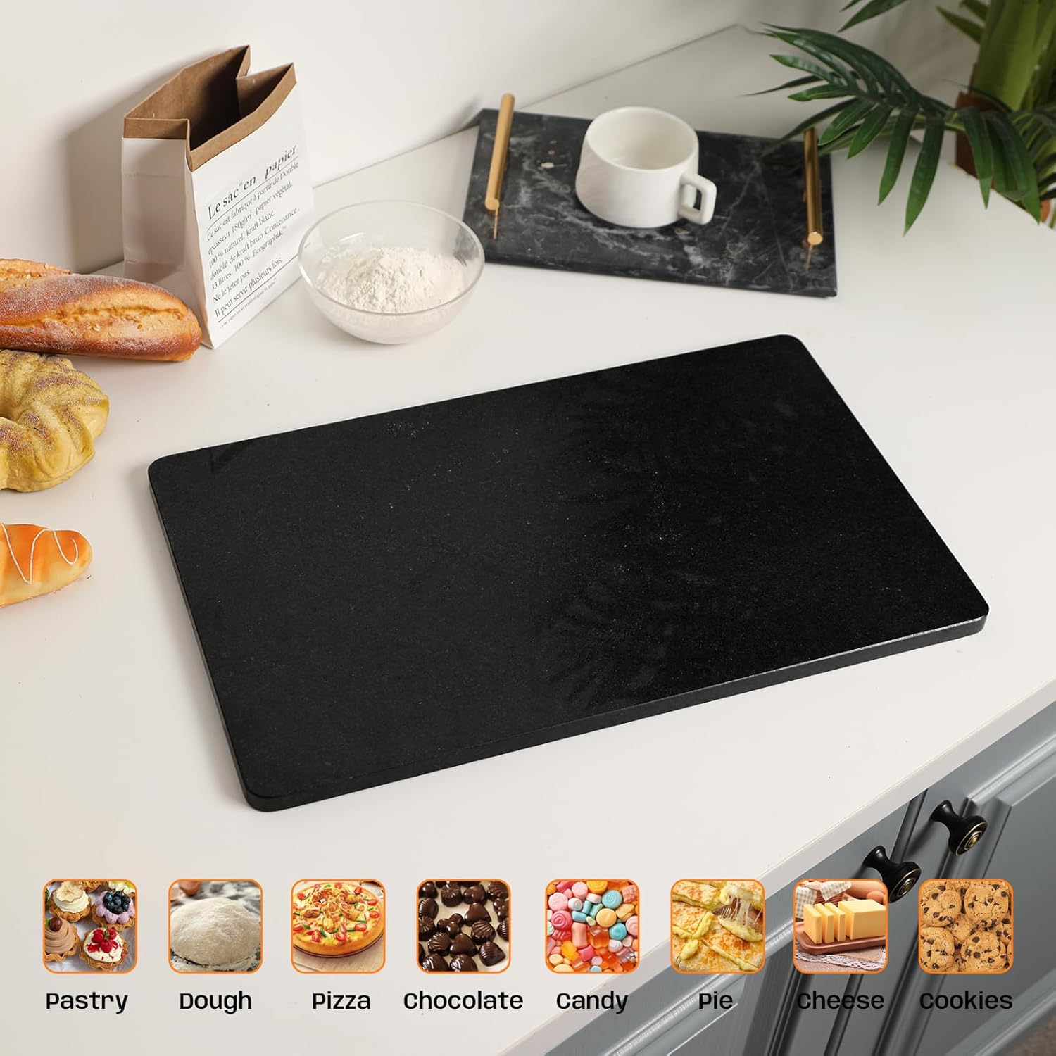 Granite Cutting Board, Marble Slab Pastry Board With Non-Slip Feet For Baking, Cheese, Charcuterie, Chocolate, 12x20 Inch