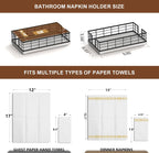 Wican Guest Towel Holder Tray for Bathroom, Oak and Iron Napkins Holder for Powder Room Dinning Table Wooden Basket for Disposable Paper Hand Towels Black and Farmhouse White