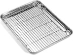 Baking Sheet with Wire Rack Set, Stainless Steel Cookie Sheet Baking Pan Toaster Oven Tray with Cooling Rack, 12.4 x 10 x 1 Inch Quarter Sheet Pan - Non Toxic & Dishwasher Safe