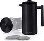 Utopia Kitchen French Press Coffee Maker, Double Wall Insulated Stainless Steel Coffee Press with 4-Level Filtration system, Includes 2 Extra Filters, Rust-Free, Dishwasher Safe (Black, 17 Ounce)