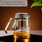 YJX Magnetic Glass Teapot, 25.4oz Small Enchanted Brewing Tea Pot, Witchcraft Magic Borosilicate Tea Set with Strainer for Loose Leaf or Herbal, Exquisite Kettle Gift for Tea Lovers(Silver)