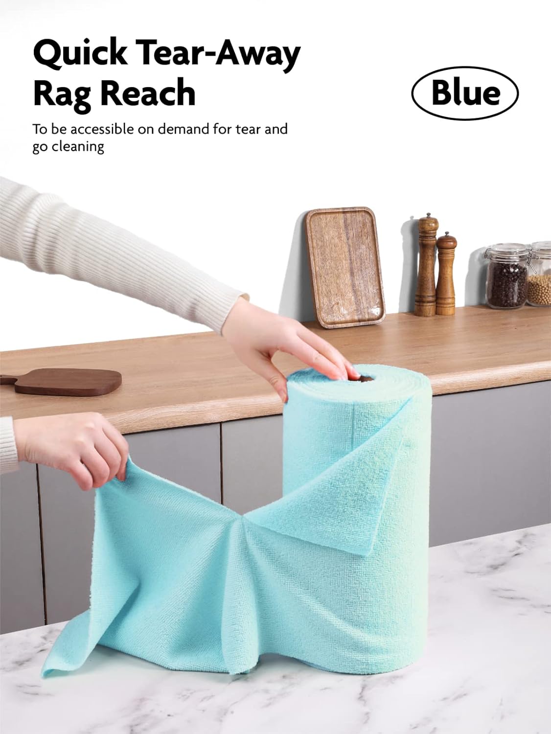 Fantasticlean Microfiber Cleaning Cloth Roll -75 Pack, Tear Away Microfiber Towels, 12" x 12", Reusable, Washable, Scratch Free, Ultra Absorbent Dishcloth for Home Supplies, Car, Pet, Kitchen (Blue)