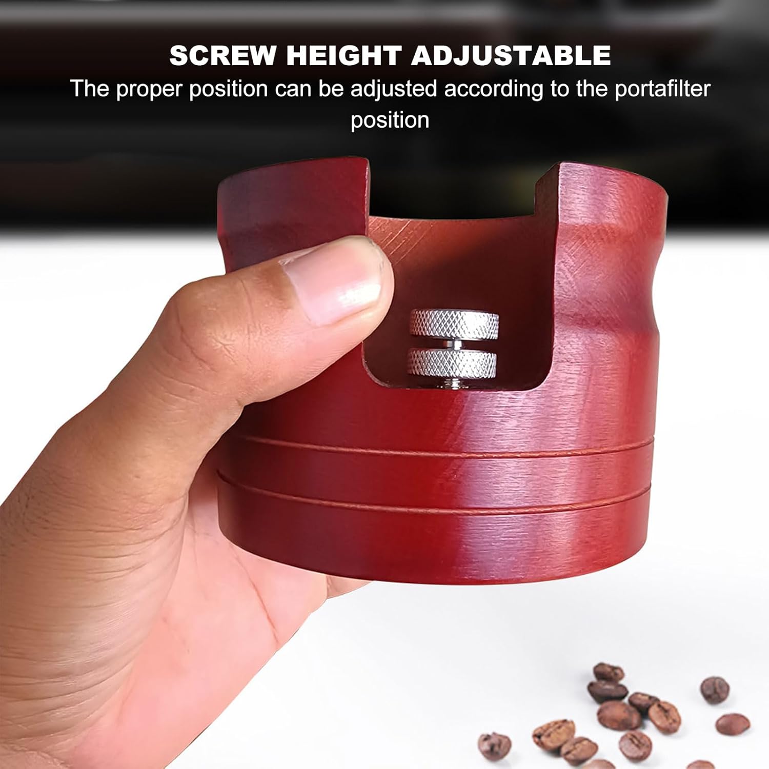 Elegant Wooden Coffee Portafilter Holder Stand Round Red Bottomless Portafilter Tamping Station for Home Bar (51mm/54mm, 58mm) (58mm)