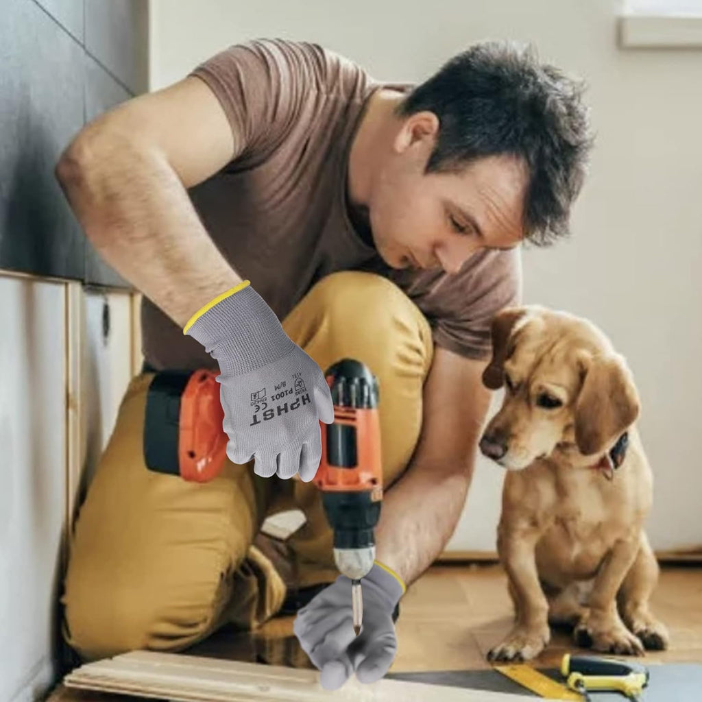 PU Coated Safety Work Gloves, 12 Pairs Work Gloves Mechanic Working Seamless Knit Glove with Polyurethane Coated Smooth