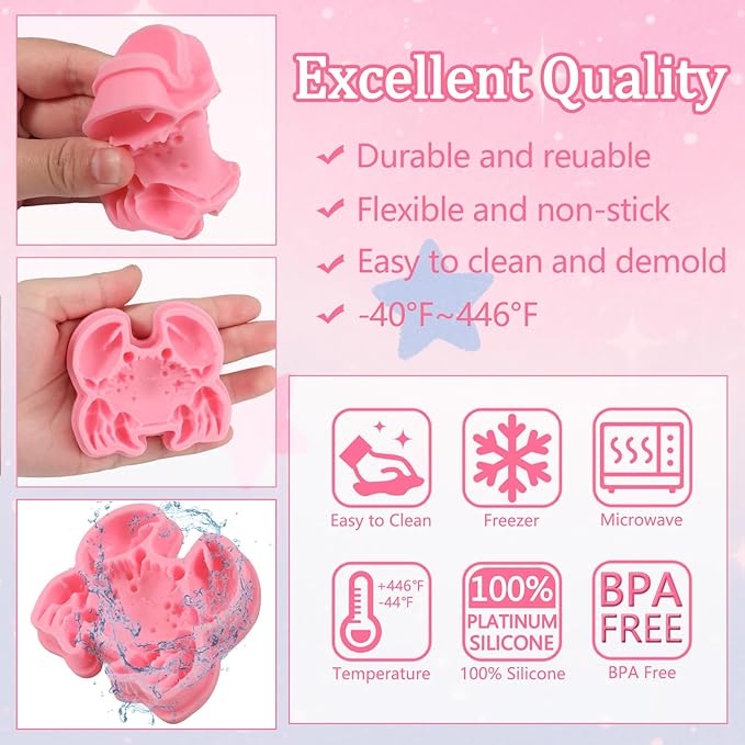 1 Pcs Cute Crab Chocolate Silicone Mold, Ocean Theme Cake Decoration Fondant Mold, for Summer Party Cupcake Toppers Cookies Candy Chocolate Gum Resin Modeling Clay Plaster Soap Reusable