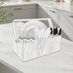 Acrylic Utensil Holder,Silverware Organizer for Countertop,Kitchen Table,Buffet & Picnic Party,Heavy-Duty Cutlery Caddy for Spoons, Forks,Knives & Napkins,Space-Saving Indoor Outdoor Essential