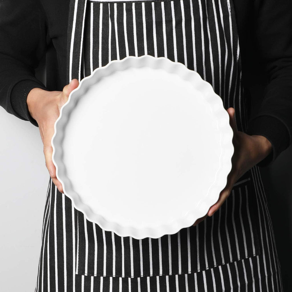 ONTUBE Pie Pans- 11 Inches Ceramic Quiche Pans, Round Pie Tins for Baking,Oven Saf (White,1 Pieces)