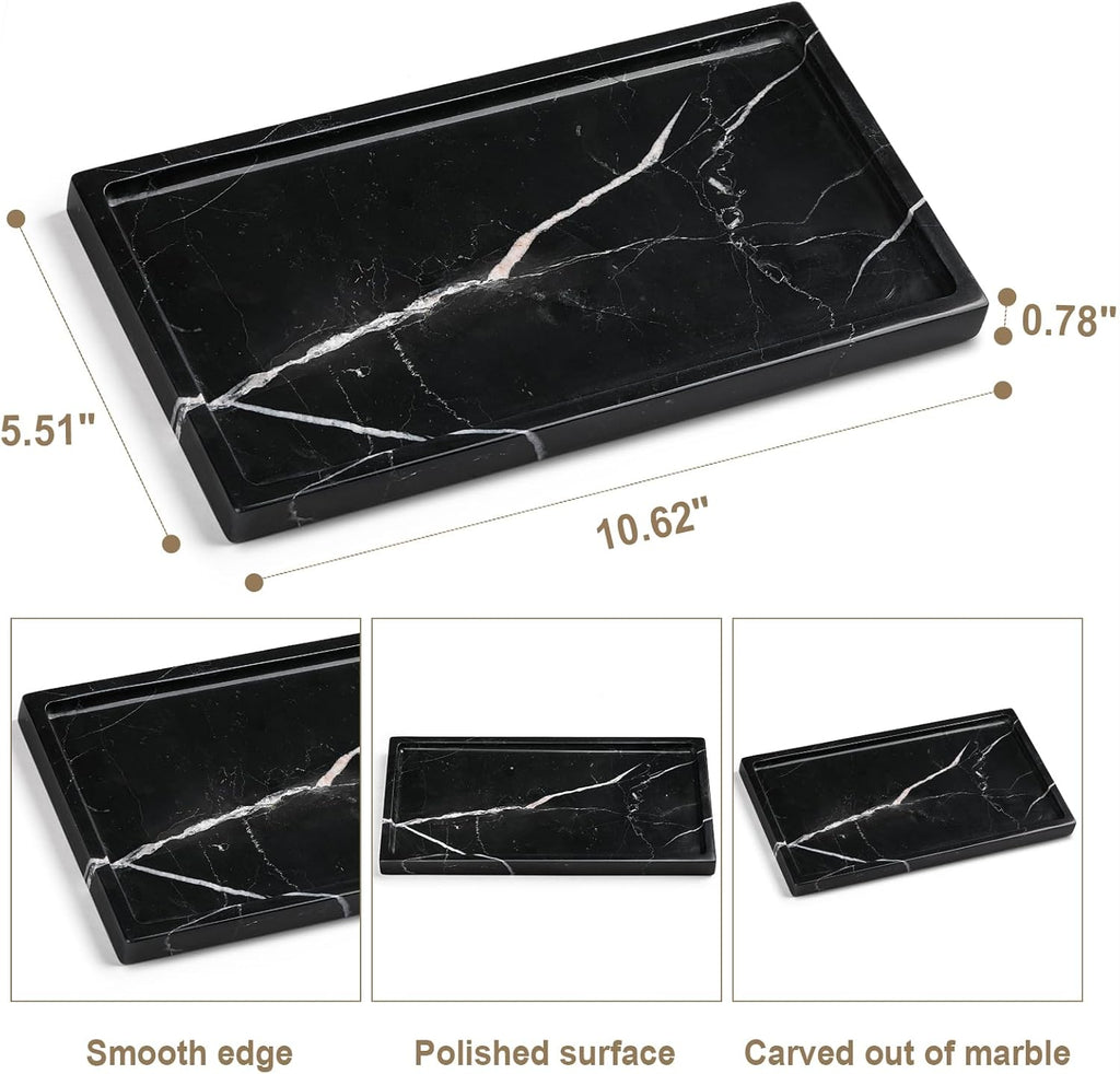 Natural Marble Vanity Tray - Moujings Genuine Marble Perfume Tray for Bathroom Decor, Stone Bathroom Vanity Organizer Tray for Kitchen Counter, Candles, Jewelry, Coffee, Makeup, Key
