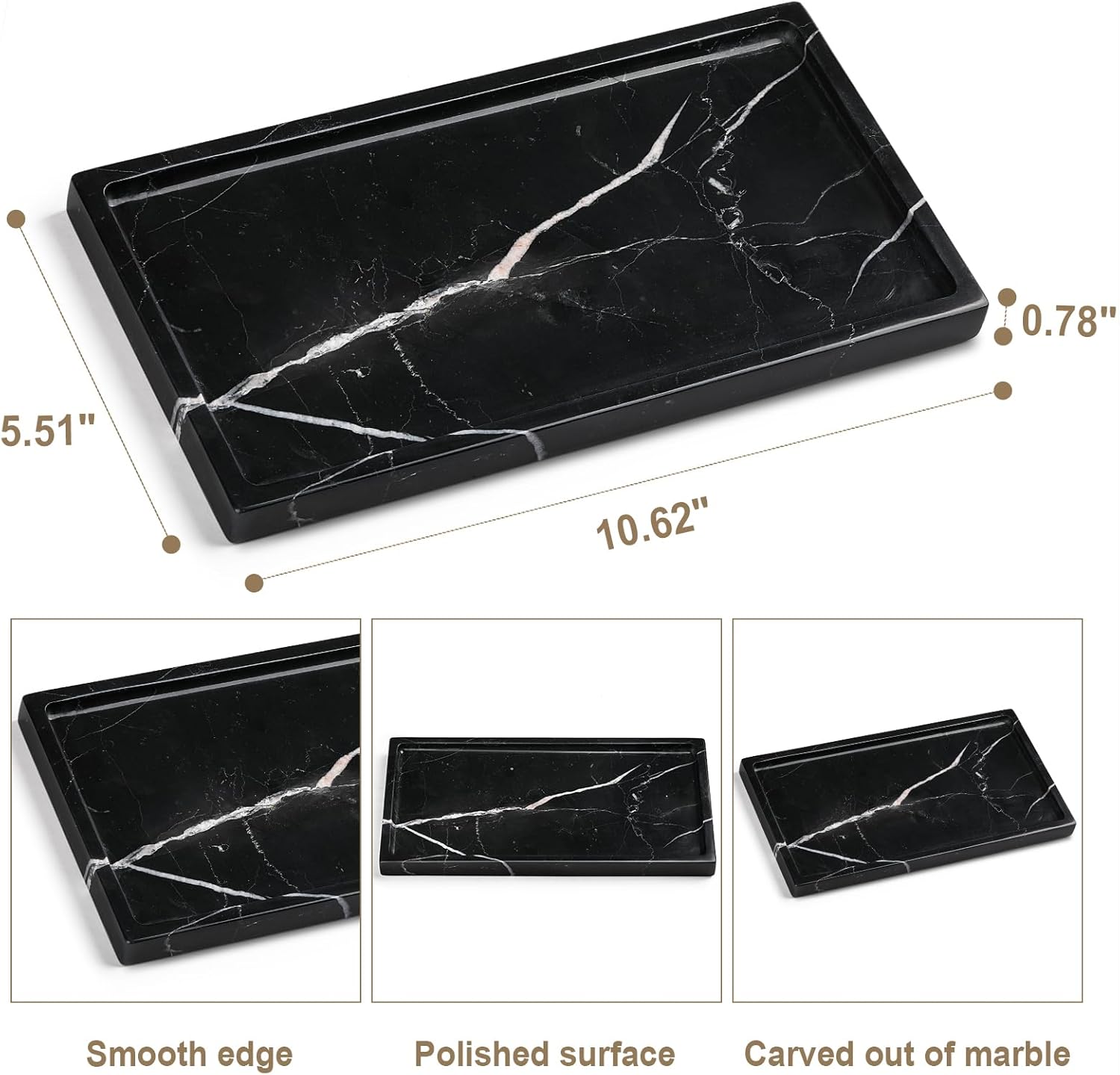 Natural Marble Vanity Tray - Moujings Genuine Marble Perfume Tray for Bathroom Decor, Stone Bathroom Vanity Organizer Tray for Kitchen Counter, Candles, Jewelry, Coffee, Makeup, Key