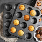2 Packs Nonstick Round Muffin Baking Pan Tin, 12-Cup Muffin Tin, Cupcake Pans, Cheesecake Pans, Carbon Steel, Black