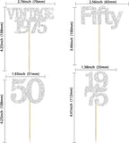 Gyufise 24Pcs 50th Birthday Cupcake Toppers Cheers to 50 Fabulous Fifty Vintage 1975 Cupcake Picks 50th Birthday Wedding Anniversary Party Cake Decorations Supplies Silver