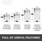 Oggi 4pc Clear Canister Set with Clamp Lids Airtight Containers in Sizes Ideal for Kitchen & Pantry Storage of Bulk, Dry Foods Including Flour, Sugar, Coffee, Rice, Tea, Spices & Herbs