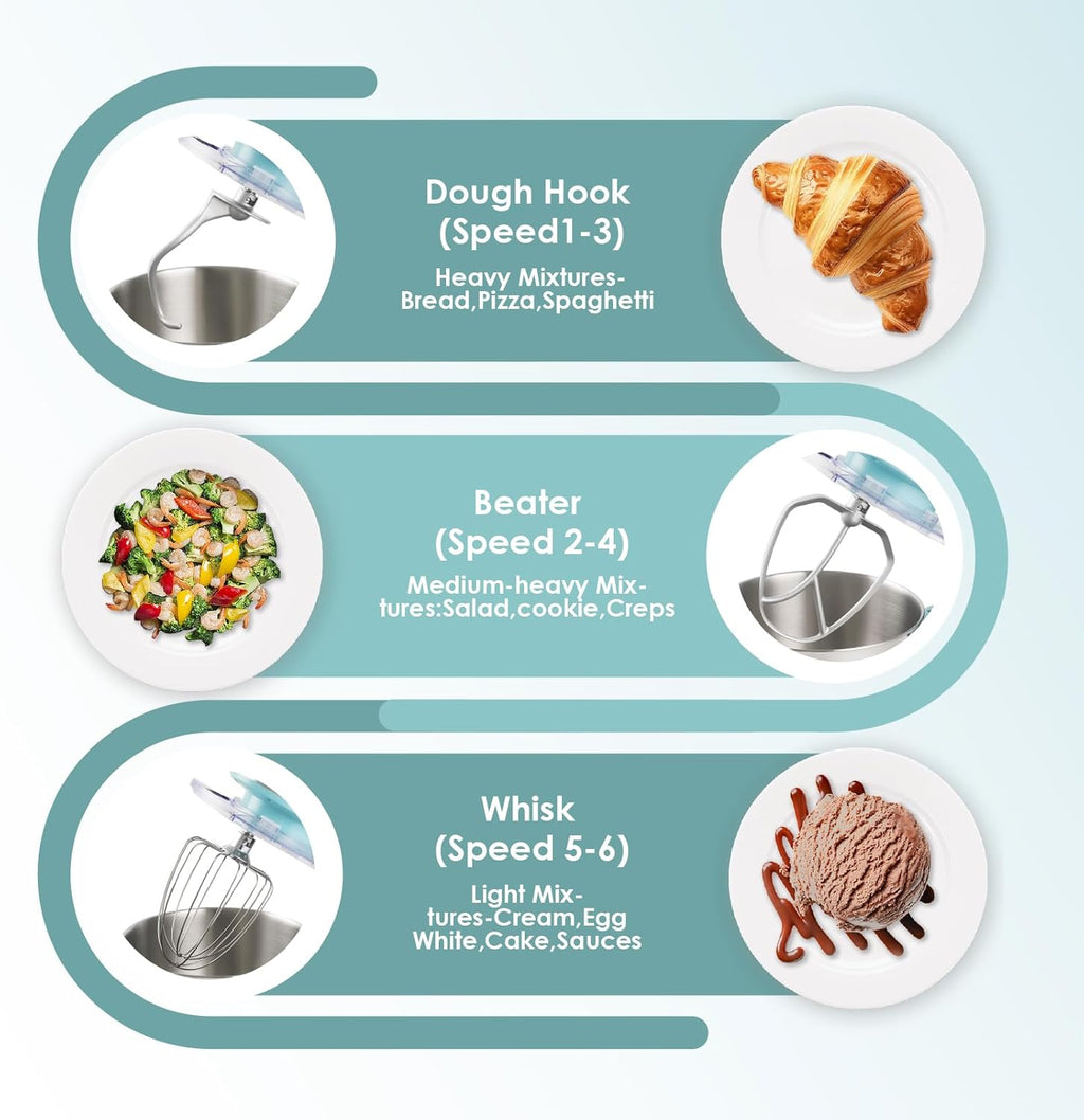 Kitchen in the box Stand Mixer - 900W Kitchen Mixer with Bowl 6.5 QT,Bread Dough Standing Mixers Tilt-head with Dough Hook, Whisk, Flat Beater and Splash Guard (Blue)