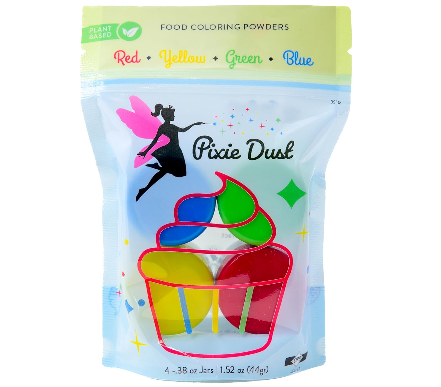 Dye-Free Food Coloring Powder set: Red, Blue, Green and Yellow. Plant-Based/All Natural/Non-Carmine/Non-Annatto/FLAVORLESS by PIXIE DUST (Large .35 oz Each Color 1.4 oz /44gr Total)