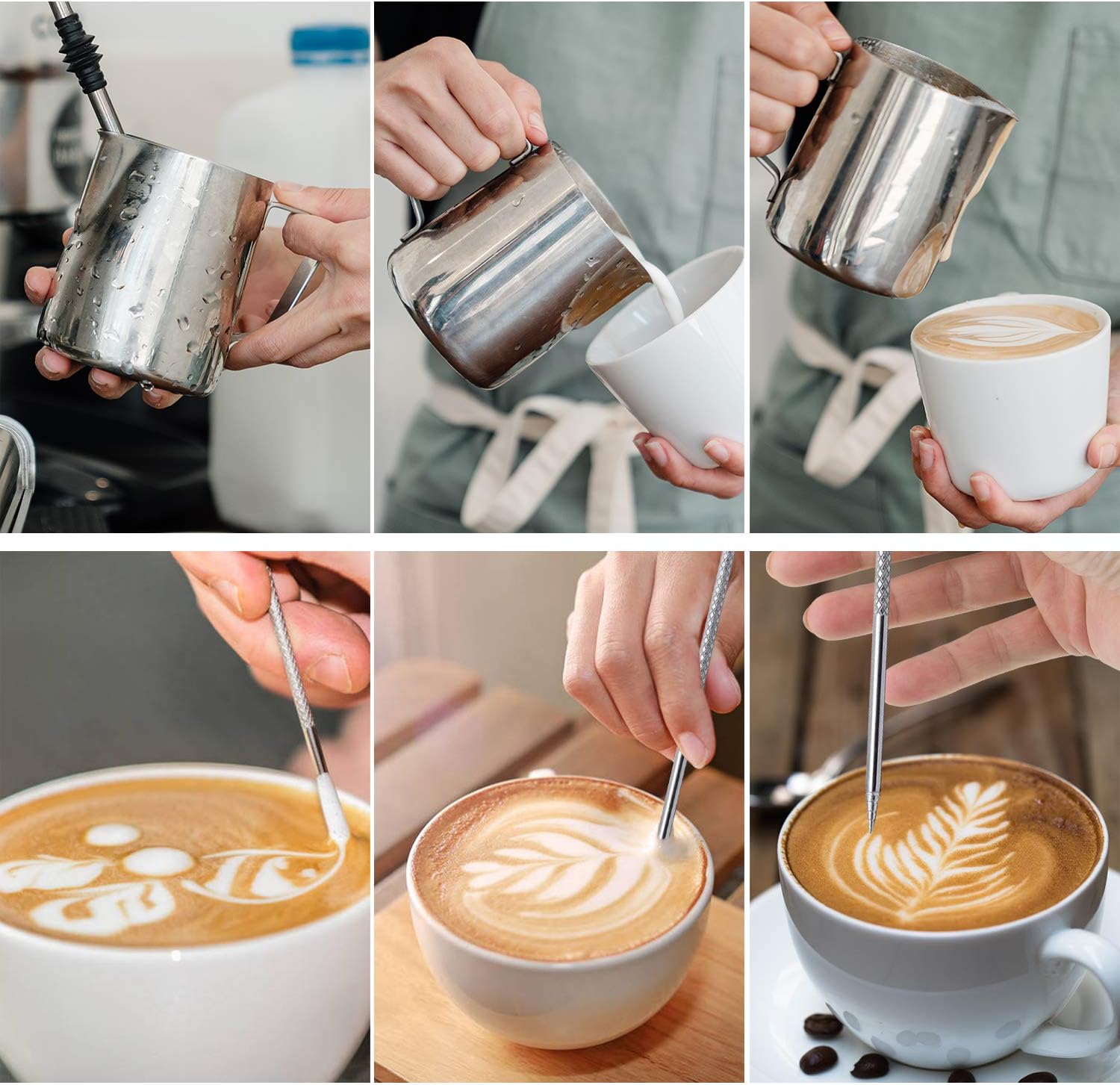 Stainless Steel Espresso Milk Frothing Pitcher - 12OZ/350ML Coffee Milk Frother Cup with Decorating Art Pen for Espresso Machine, Latte Art