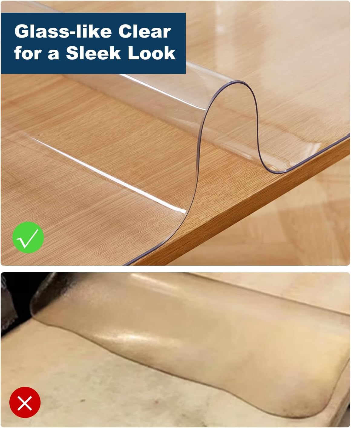 Crystal Clear Plastic Table Cover Protector, 42" x 96" Spill Resistant Easy Flat PVC Desk Pad Mat, 1.5mm Thick Rectangle Vinyl Table Top Protector for Dining Room Table, Office, Dresser