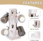 Coffee Mug Holder Tree, Rustic Solid Wood Mug Tree Stand with 8 Hooks, Farmhouse Coffee Cup Holder for Counter, Mug Hanger for Kitchen Organizer, Farmhouse White
