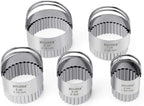 HULISEN Biscuit Cutter Set (5 Pieces/Set), Stainless Steel Round Biscuit Cutters with Handle, Wave Cookies Cutter with Fluted Edge, Professional Baking Dough Tools, Gift Package (Wave)