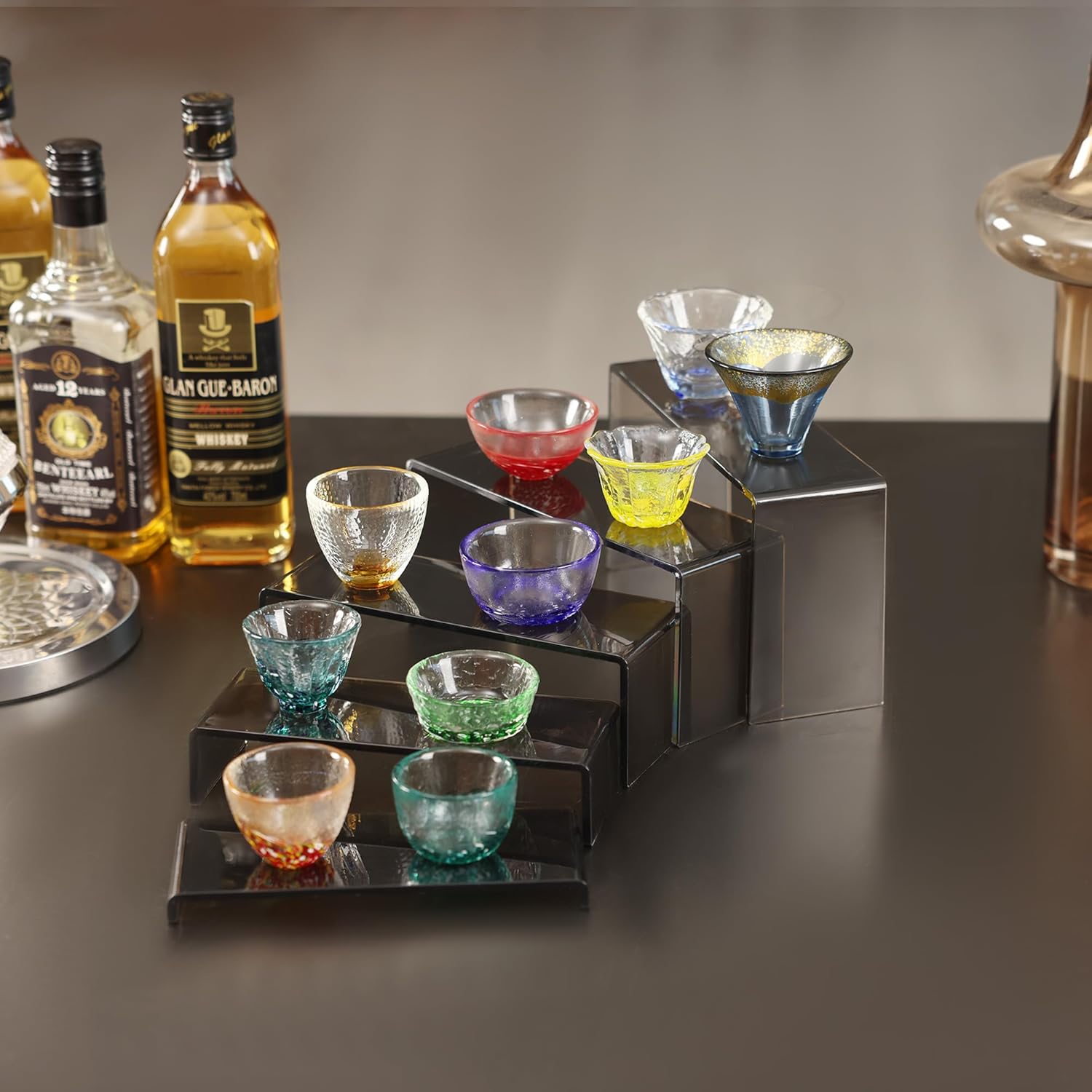 Goabroa Acrylic Display Risers,2 Sets 10 Pcs Rectangular Display Stands for Vendor Events, Acrylic Display Shelves for Figures, Cupcake, Wine Glass and Handbag display, Transparent Black