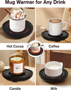 PUSEE Candle Mug Warmer, Gravity-Induction Coffee Mug Warmer for Desk with 2 Temp Settings, Auto Shut Off Coffee Cup Warmer, Beverage Warmers Heating Plate for Coffee, Tea, Milk and Candle Wax
